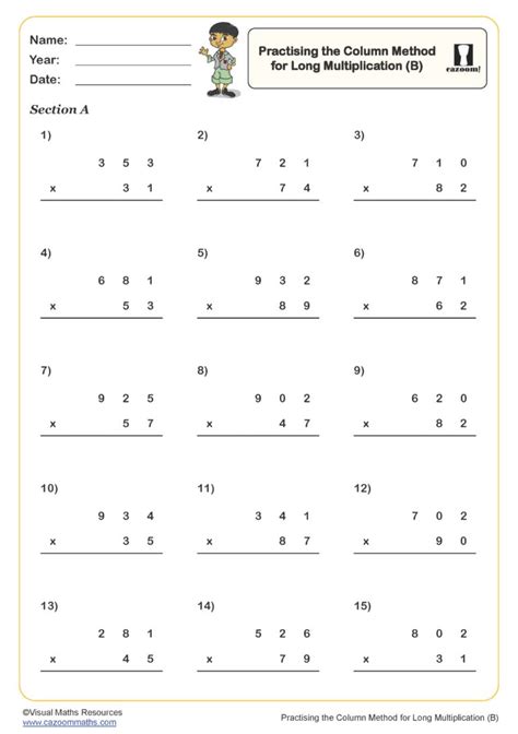 column method multiplication worksheet|Practising the Column Method for Long Multiplication (B) .